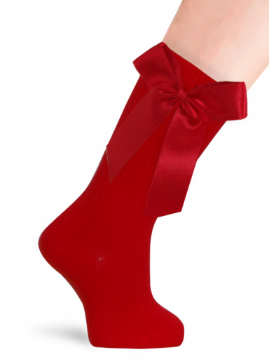 Calcetines altos lisos con lazo de raso largo Rojo Red