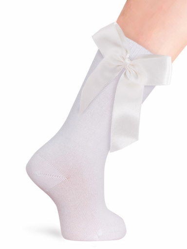 Calcetines altos lisos con lazo de raso largo Blanco White