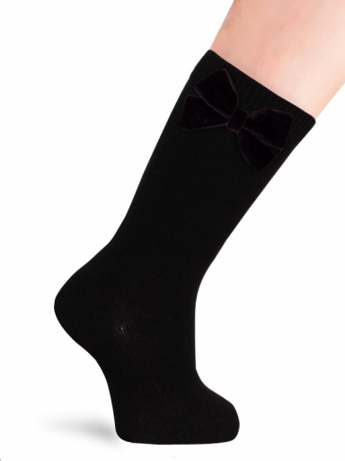 Calcetines altos lisos con lazo de terciopelo Negro Black