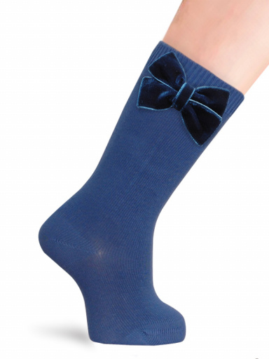 Calcetines altos lisos con lazo de terciopelo Azul Francia Bluefrance