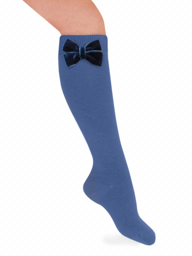 Calcetines altos lisos con lazo de terciopelo Azul Francia Bluefrance