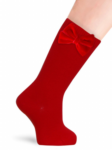 Calcetines altos lisos con lazo de terciopelo Rojo Red