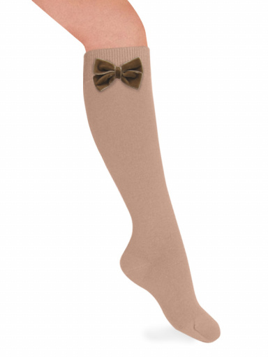 Calcetines altos lisos con lazo de terciopelo Haya Peanut