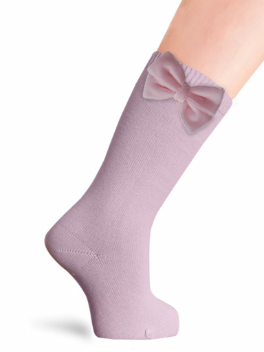 Calcetines altos lisos con lazo de terciopelo Rosa Pink