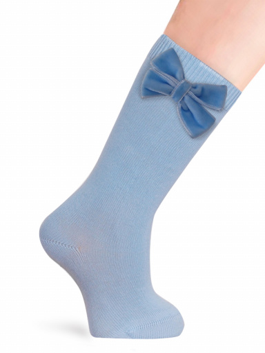 Calcetines altos lisos con lazo de terciopelo Azul Bebe Babyblue