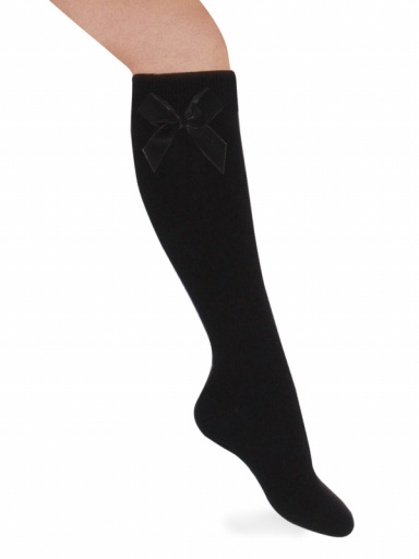 Calcetines altos lisos con lazo de terciopelo largo Negro Black