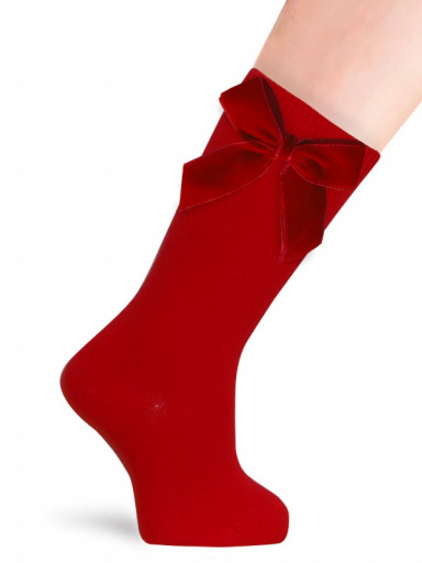 Calcetines altos lisos con lazo de terciopelo largo Rojo Red