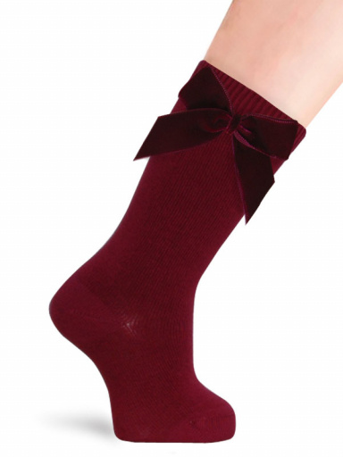 Calcetines altos lisos con lazo de terciopelo largo Granate Maroon