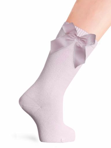 Calcetines altos lisos con lazo de terciopelo largo Rosa Pink