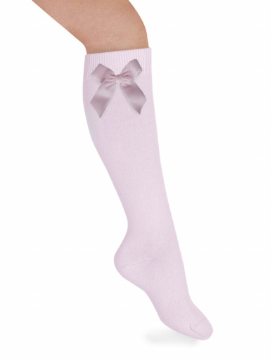 Calcetines altos lisos con lazo de terciopelo largo Rosa Pink