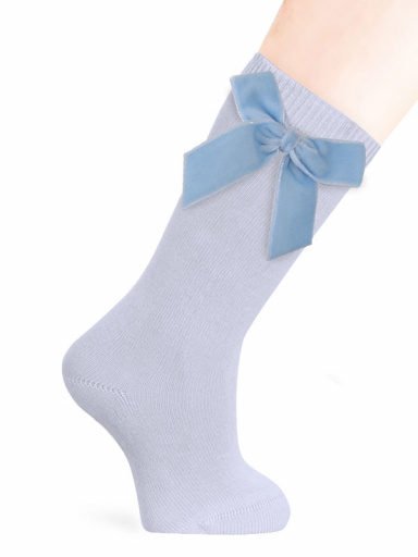 Calcetines altos lisos con lazo de terciopelo largo Azul Bebe Babyblue