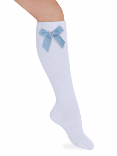 Calcetines altos lisos con lazo de terciopelo largo Azul Bebe Babyblue