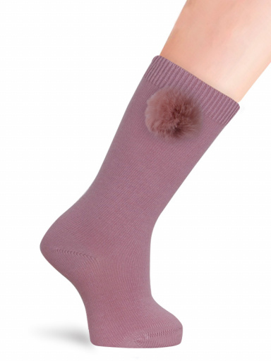 Calcetines altos lisos con pompón Rosa Palo Rosewood