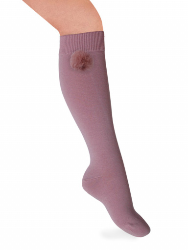 Calcetines altos lisos con pompón Rosa Palo Rosewood