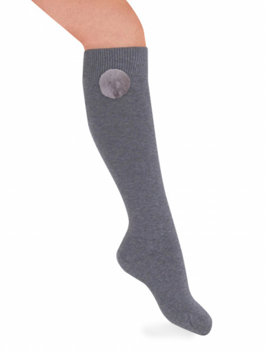 Calcetines altos lisos con pompón Gris Grey