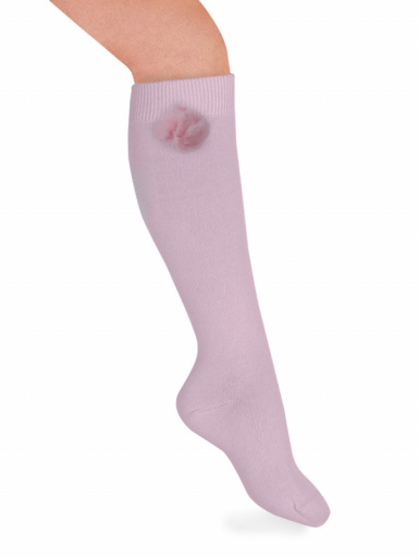 Calcetines altos lisos con pompón Rosa Pink