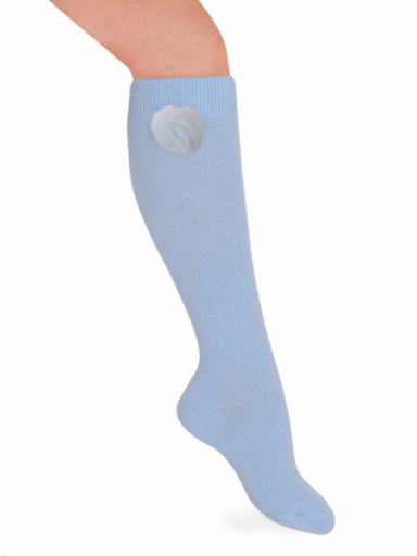 Calcetines altos lisos con pompón Azul Bebe Babyblue