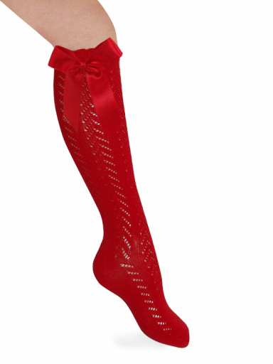 Calcetines altos perlé calado con lazo largo Rojo Red