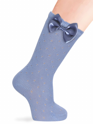 Calcetines altos perle calado plumeti con lazo de raso doble Azul Suave Softblue