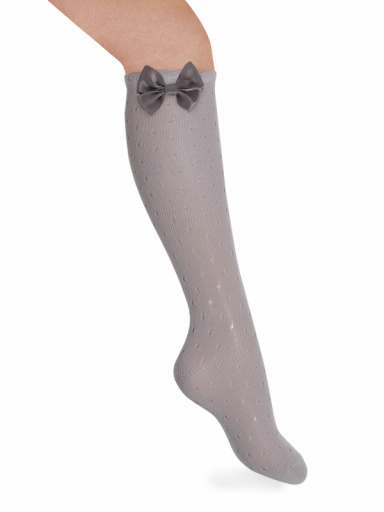 Calcetines altos perle calado plumeti con lazo de raso doble Perla Pearl