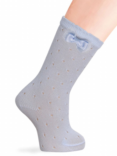 Calcetines altos perlé calado plumeti con pajarita de tul Azul Bebe Babyblue