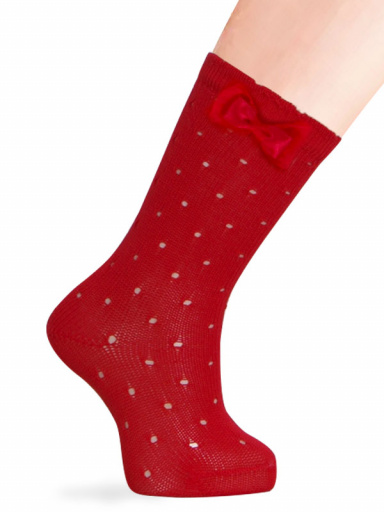 Calcetines altos perlé calado plumeti con pajarita de tul Rojo Red