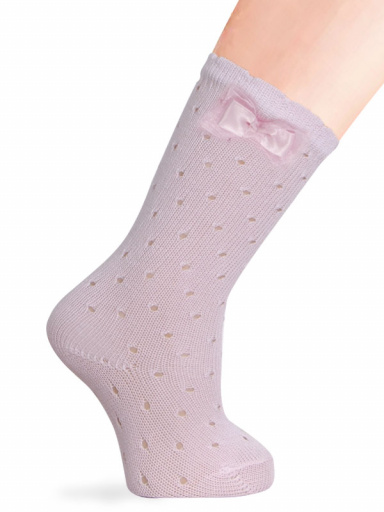 Calcetines altos perlé calado plumeti con pajarita de tul Rosa Pink