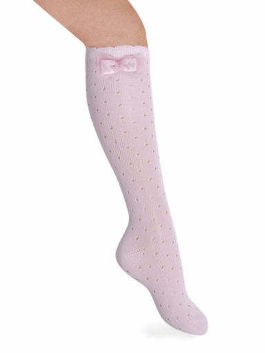 Calcetines altos perlé calado plumeti con pajarita de tul Rosa Pink