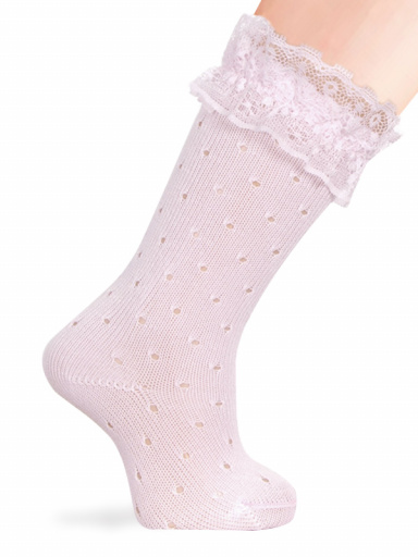 Calcetines altos perlé calados con puntilla Rosa Pink