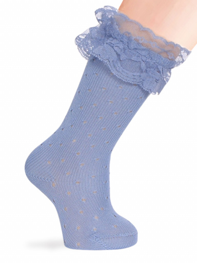 Calcetines altos perlé calados con puntilla Azul Suave Softblue