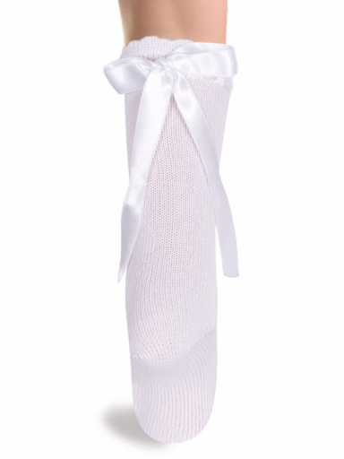 Calcetines altos perlé con cinta de raso Blanco White