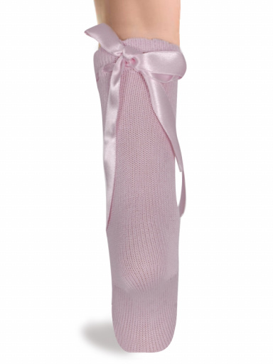 Calcetines altos perlé con cinta de raso Rosa Pink
