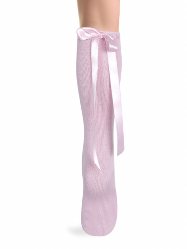 Calcetines altos perlé con cinta de raso Rosa Pink