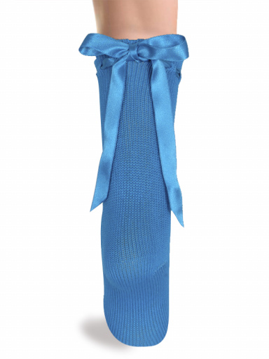 Calcetines altos perlé con cinta de raso Turquesa Turquoise
