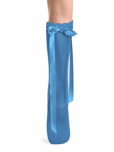 Calcetines altos perlé con cinta de raso Turquesa Turquoise