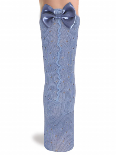 Calcetines altos plumeti con costura trasera y lazo doble Azul Suave Softblue