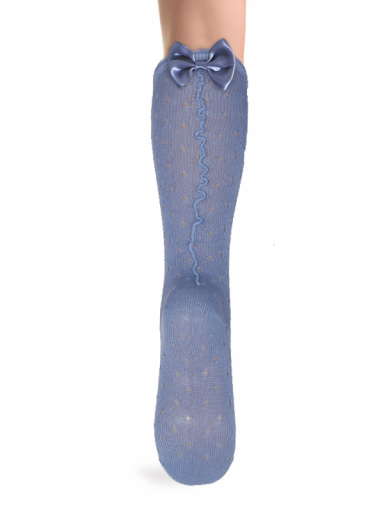 Calcetines altos plumeti con costura trasera y lazo doble Azul Suave Softblue