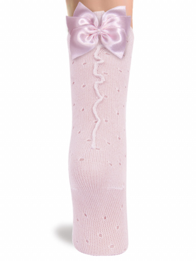 Calcetines altos plumeti con costura trasera y lazo triple Rosa Pink