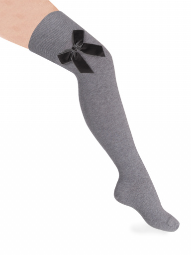 Calcetines altos sobre rodilla con lazo de terciopelo Gris Grey