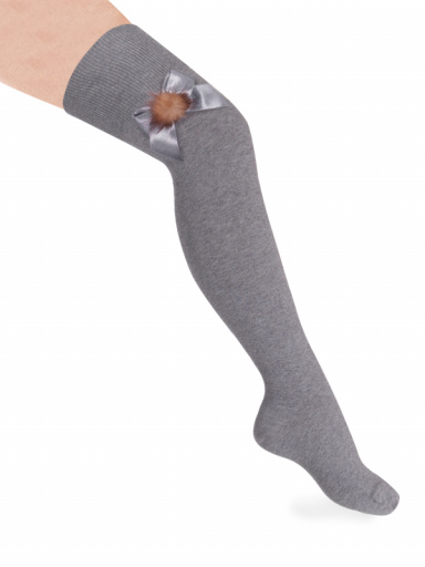 Calcetines altos sobre rodilla con lazo y pompón Gris Grey