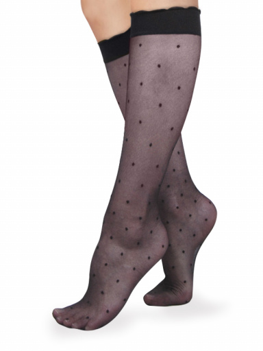 Calcetines altos transparentes con topitos Negro Black