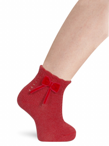 Calcetines calados con lazo terciopelo (Otoño-Invierno) Rojo Red