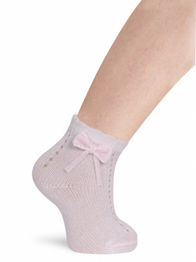Calcetines calados con lazo terciopelo (Otoño-Invierno) Rosa Pink
