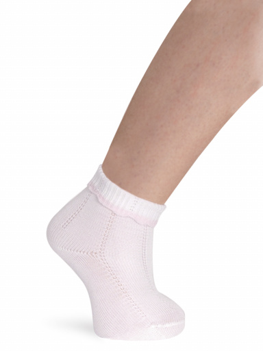 Calcetines calados puño vuelto con color Blanco-Rosa White-Pink