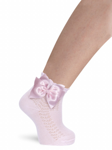 Calcetines ceremonia calados con lazo triple Rosa Pink