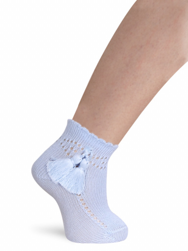 Calcetines cortos calados con borlas Azul Bebe Babyblue