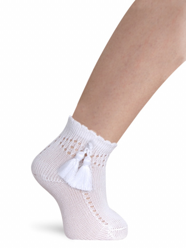 Calcetines cortos calados con borlas Blanco White