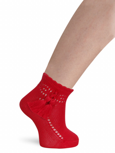 Calcetines cortos calados con borlas Rojo Red