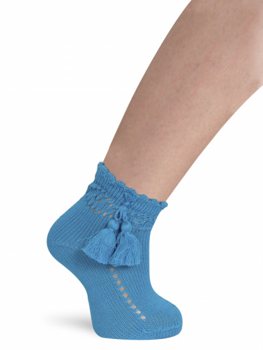 Calcetines cortos calados con borlas Turquesa Turquoise