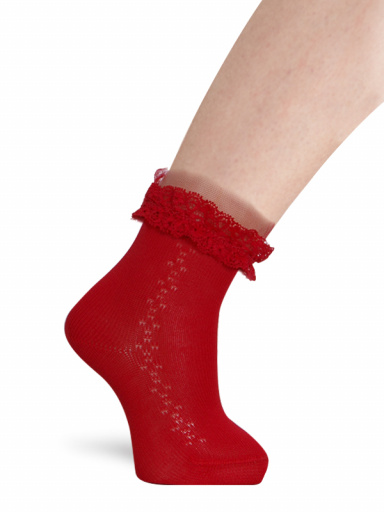 Calcetines cortos calados con puntilla y tul Rojo Red